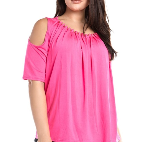 Cold Shoulder Beaded Neck Top - Picture 1 of 8